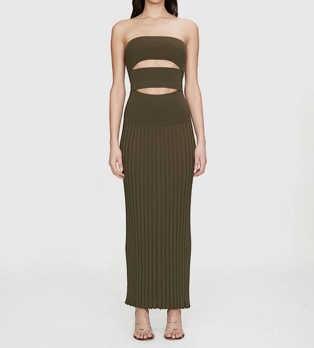 NEW CHRISTOPHER ESBER slashed knit sunray strapless dress in kombu